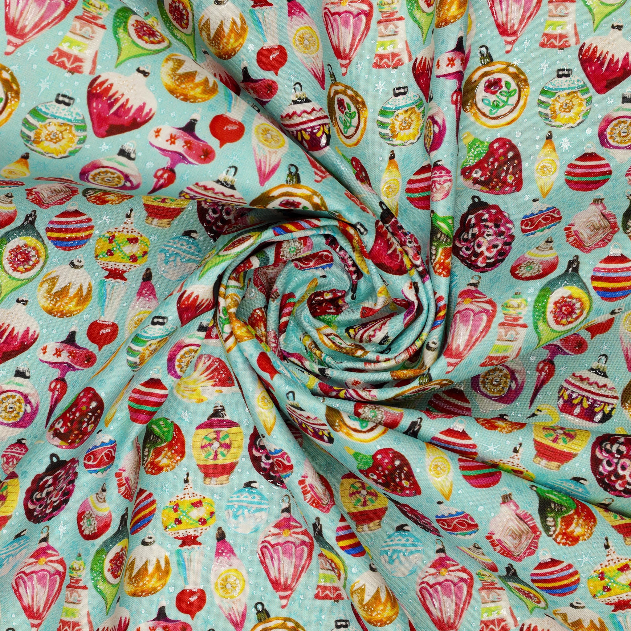 Magical Season Fabric Collection - Vintage Ornaments Turquoise/Multi - Image 2