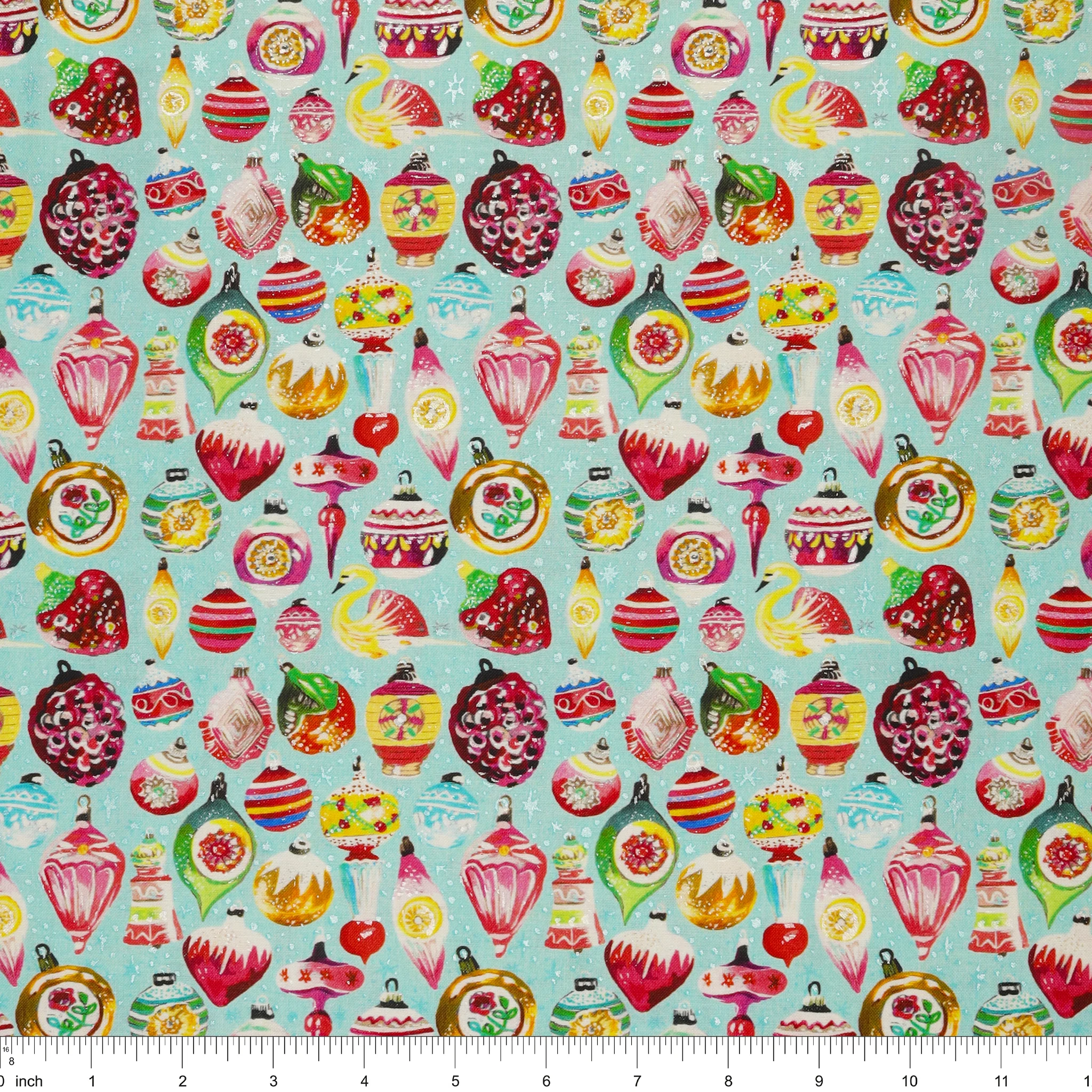 Magical Season Fabric Collection - Vintage Ornaments Turquoise/Multi - Image 3