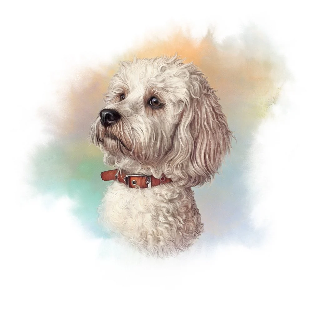 Maltese Dog Portrait Fabric Panel - Multi