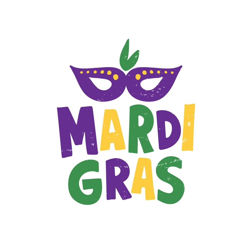 Mardi Gras Lettering & Mask Fabric Panel Style 2