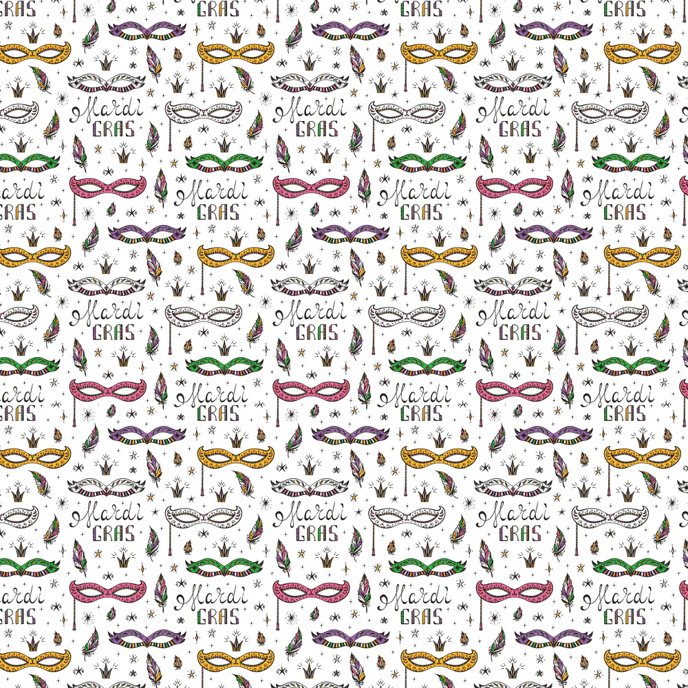Mardi Gras Parade Fabric - White/Multi