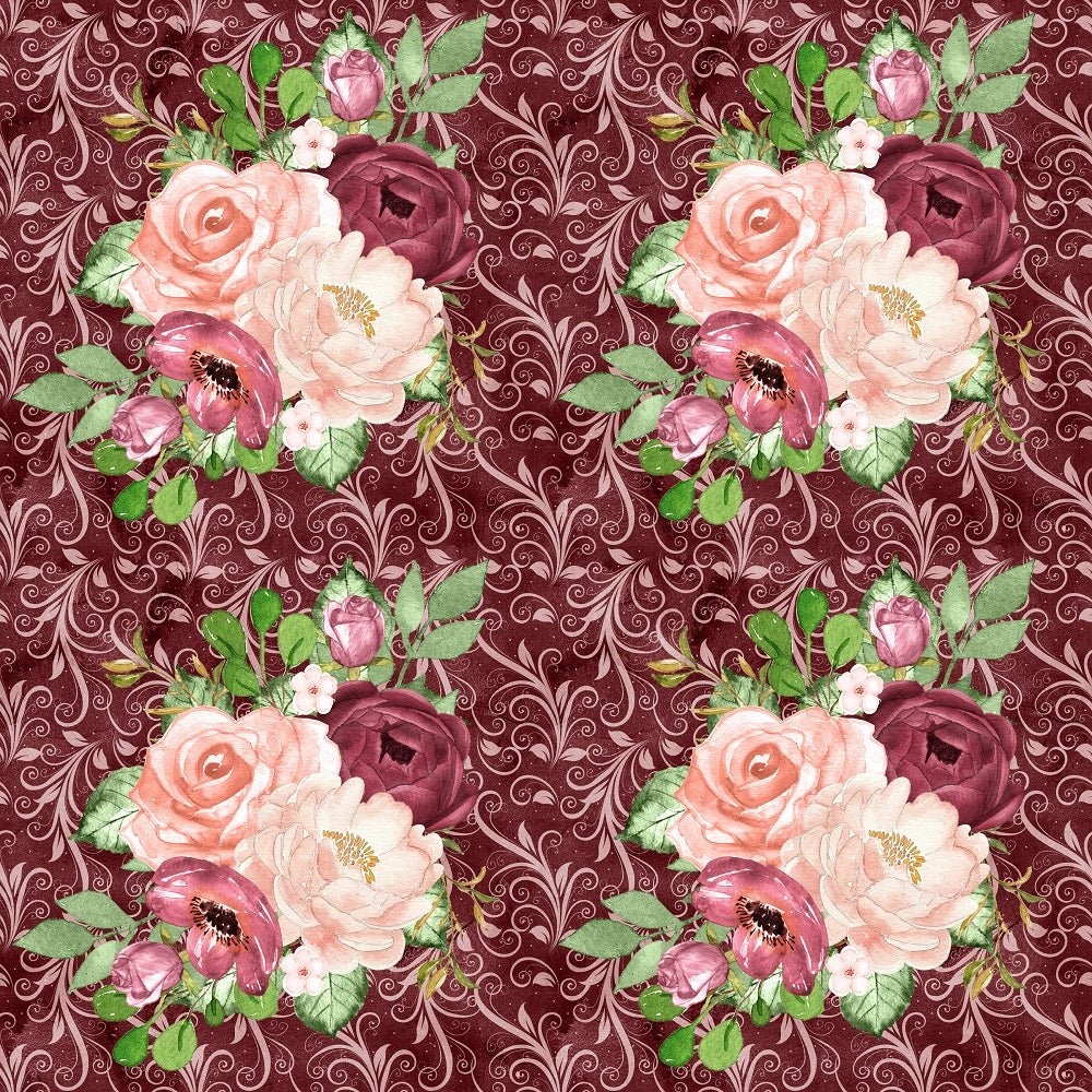 Marsala Bouquets on Vines Fabric