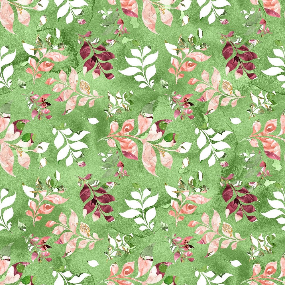 Marsala Patterned Leaves Fabric - Green