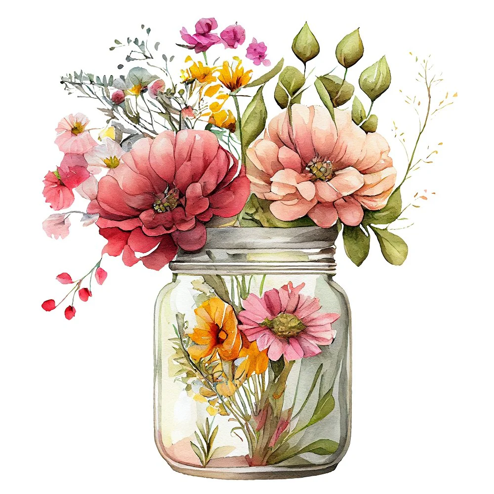 Mason Jar Flowers #4 Fabric Panel