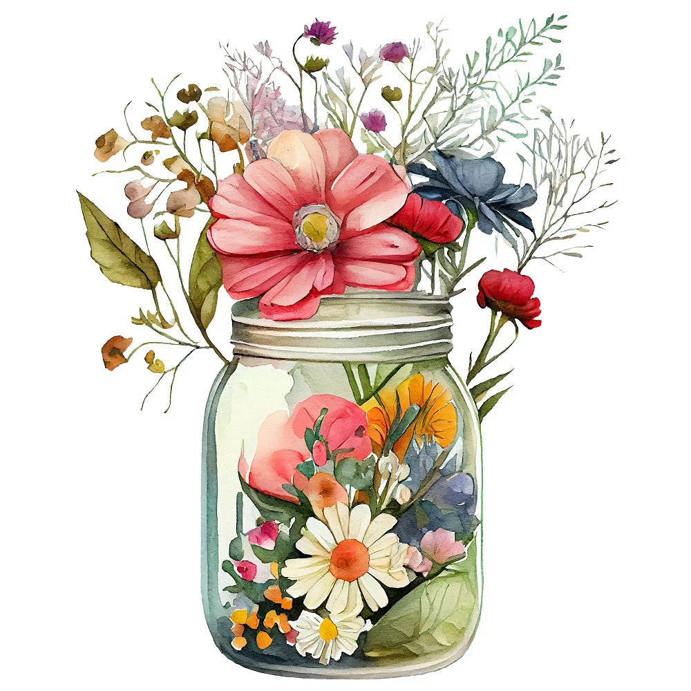 Mason Jar Flowers #6 Fabric Panel