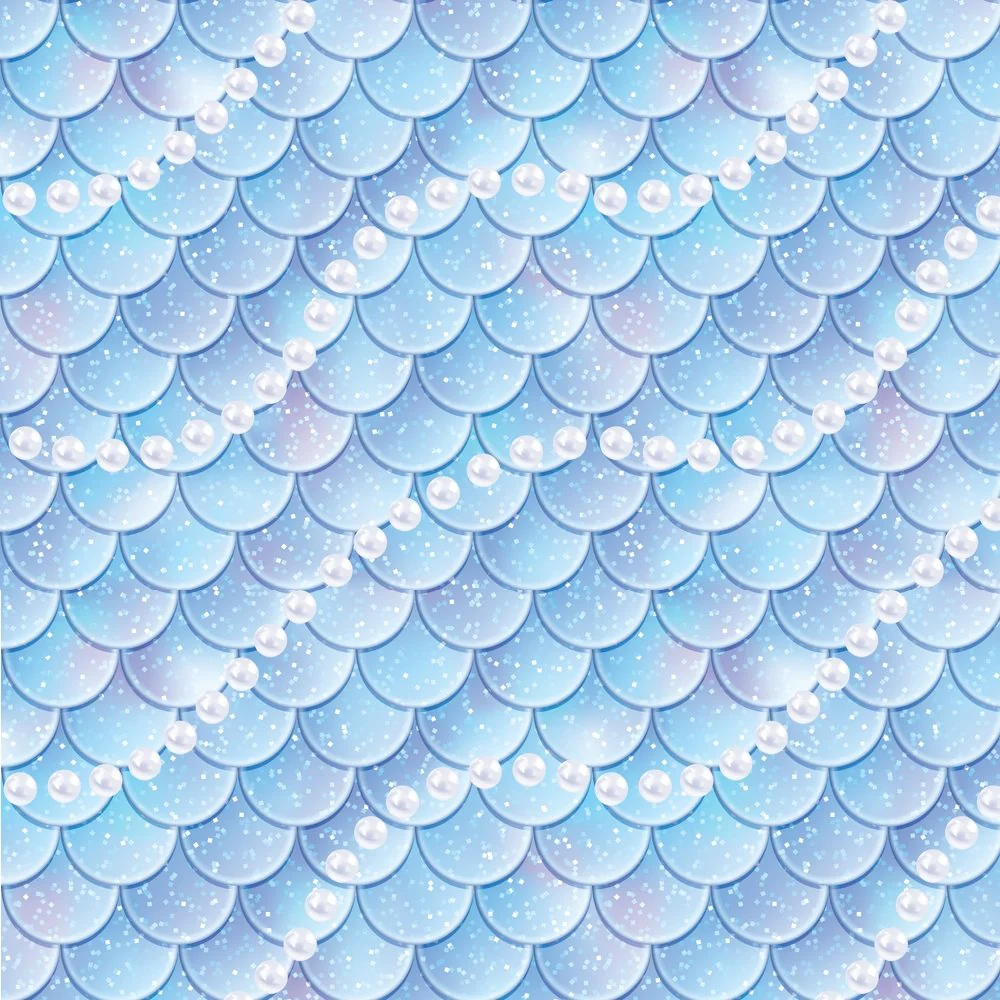 Mermaid Tail & Pearls Fabric - Blue/Purple