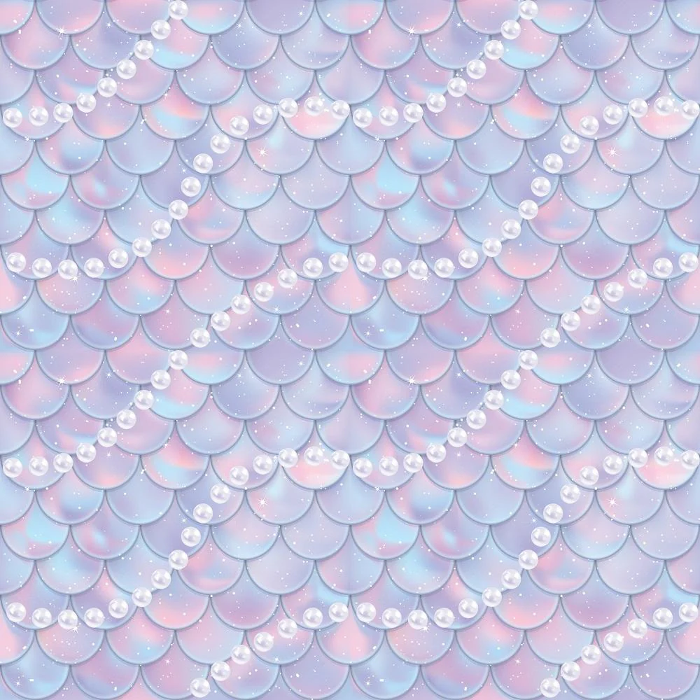 Mermaid Tail & Pearls Fabric - Purple