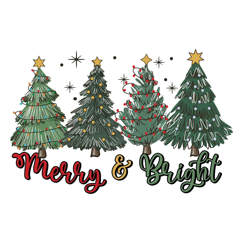 Merry & Bright Christmas Trees Fabric Panel - Green