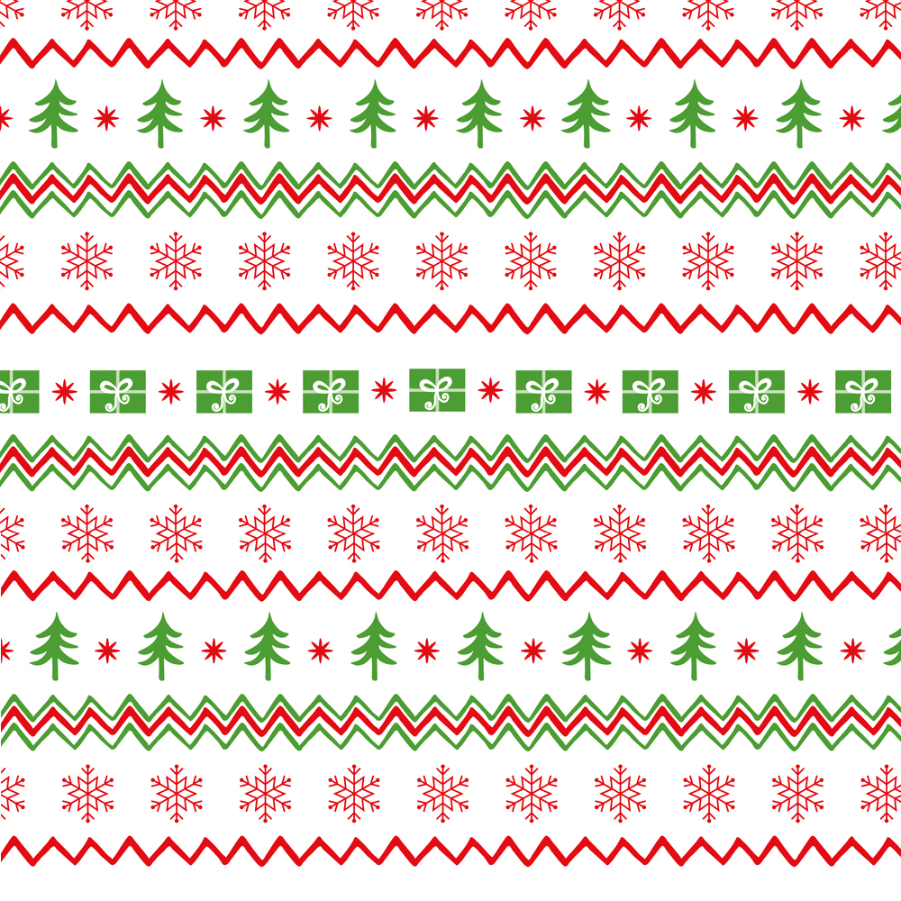 Merry Christmas Border Chevron Assorted Symbols Fabric