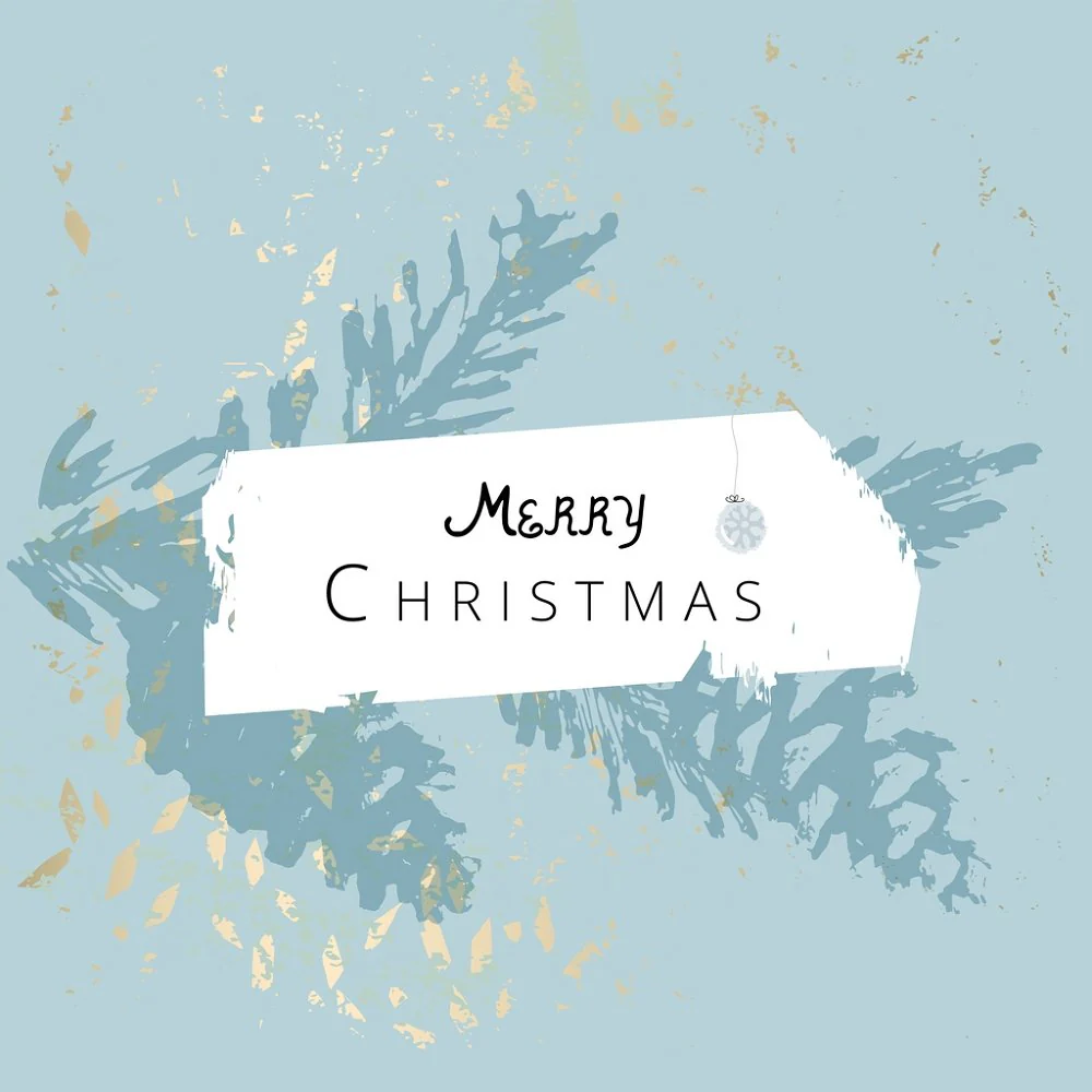 Merry Christmas Branch Fabric Panel - Blue