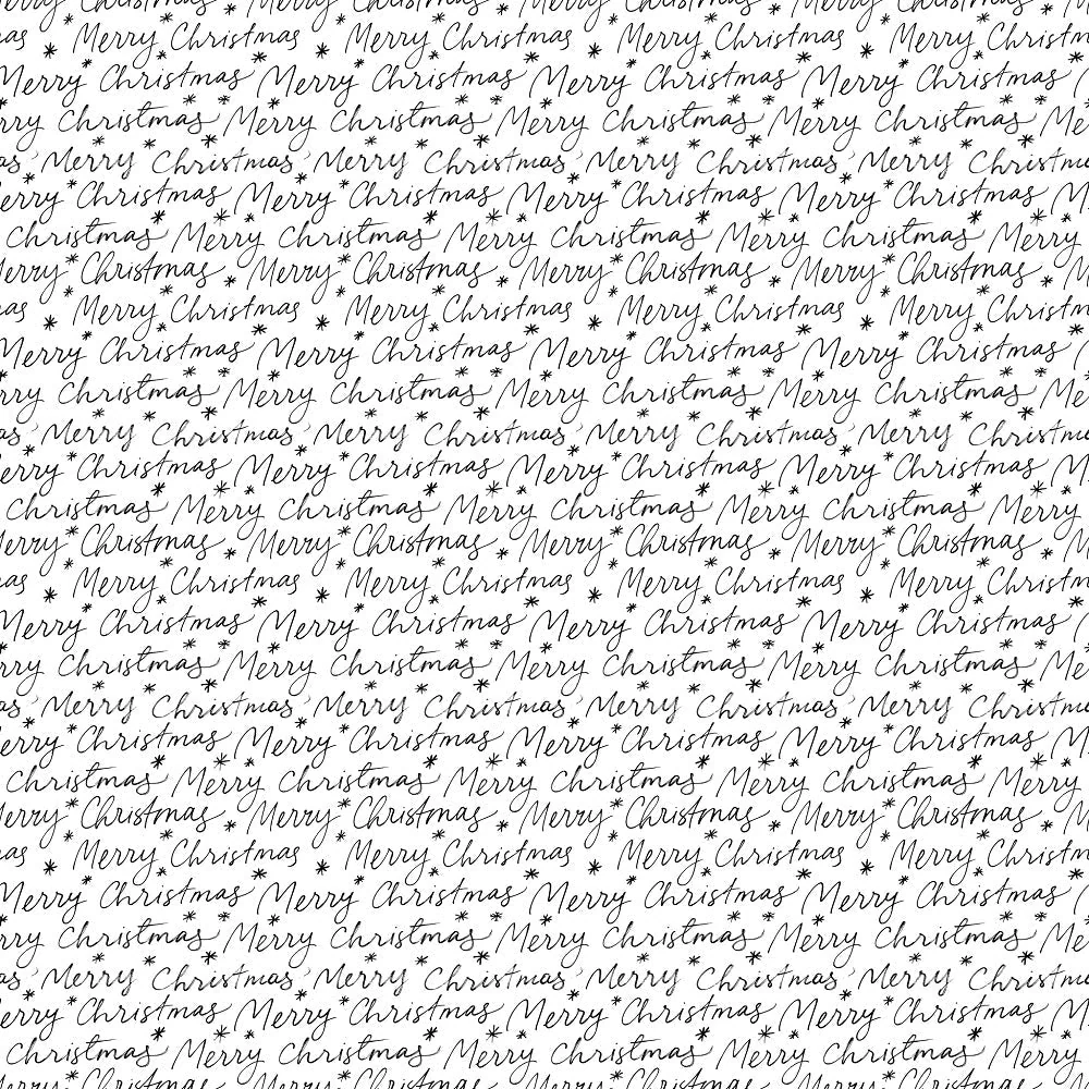 Merry Christmas Cursive Black & White Fabric