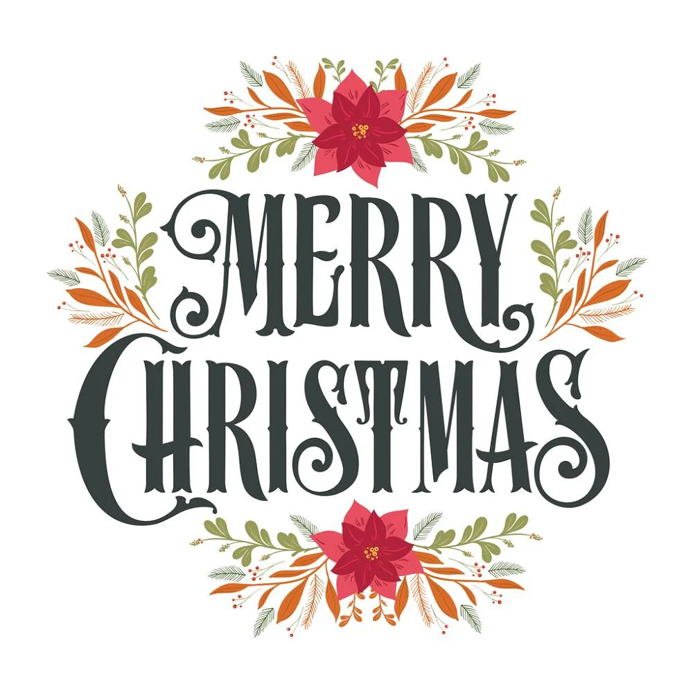 Merry Christmas Floral Fabric Panel