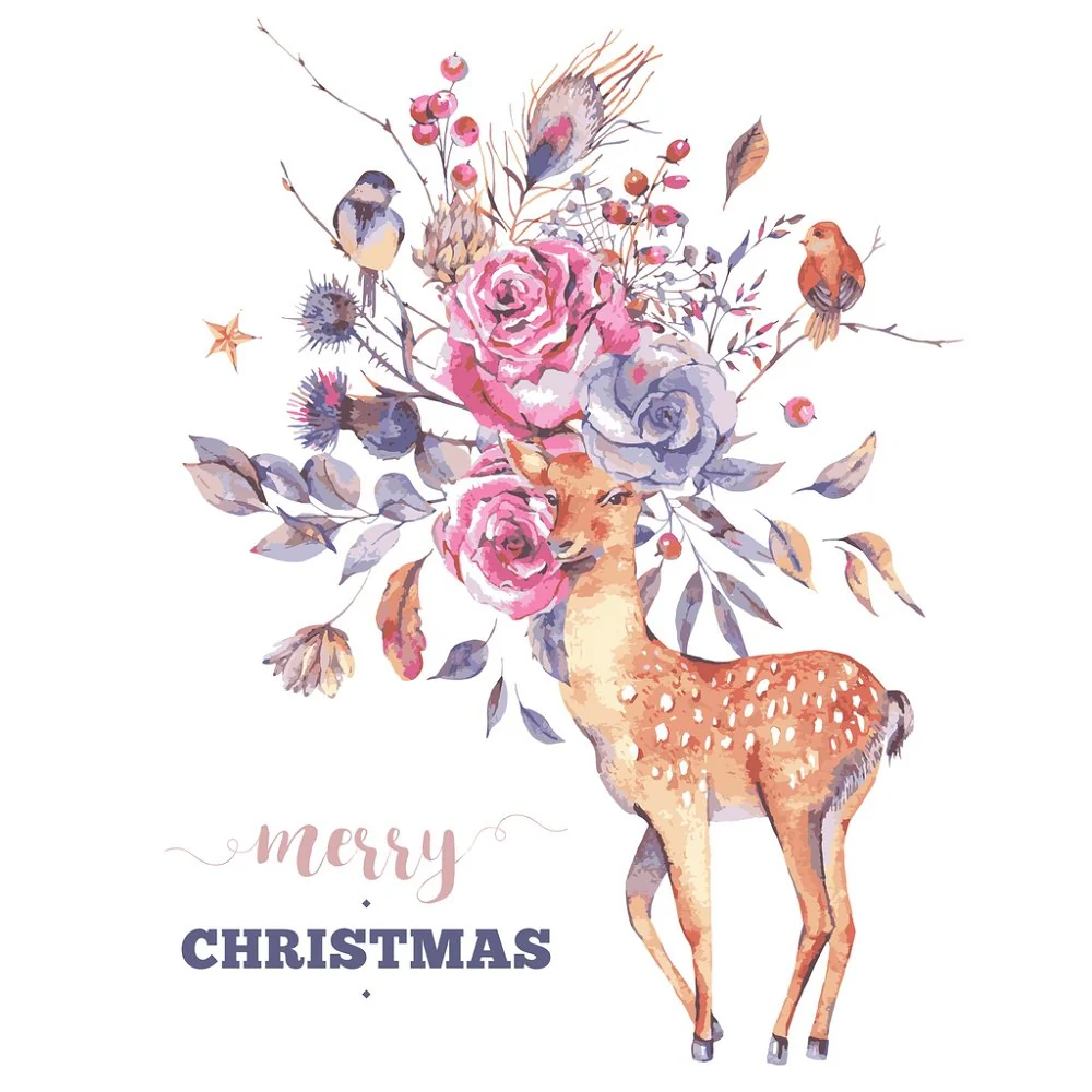 Merry Christmas From Deer In The Forest Fabric Panel