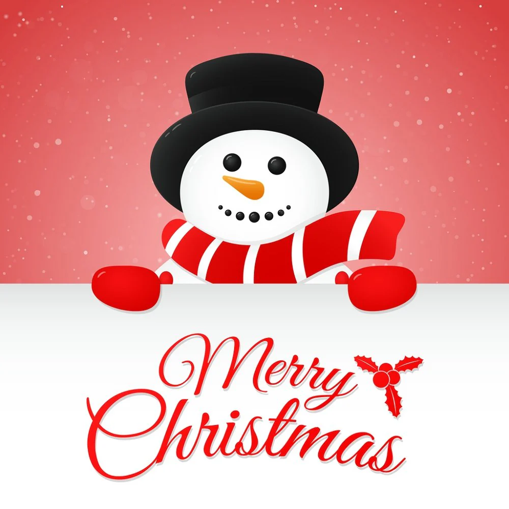 Merry Christmas Snowman Fabric Panel - Red