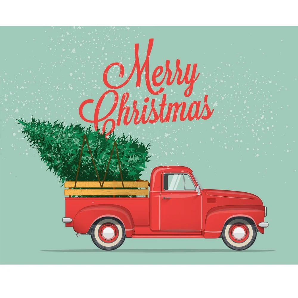 Merry Christmas Vintage Truck Fabric Panel