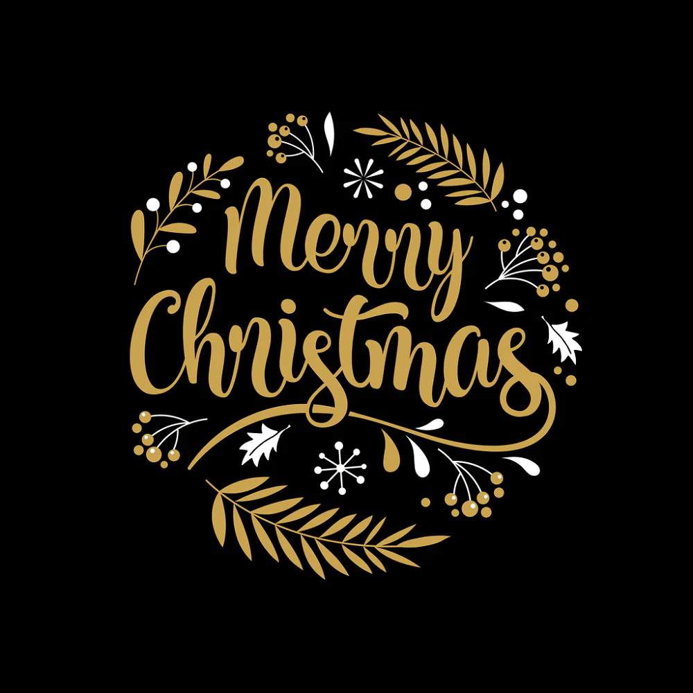Merry Christmas Wreath Fabric Panel - Black