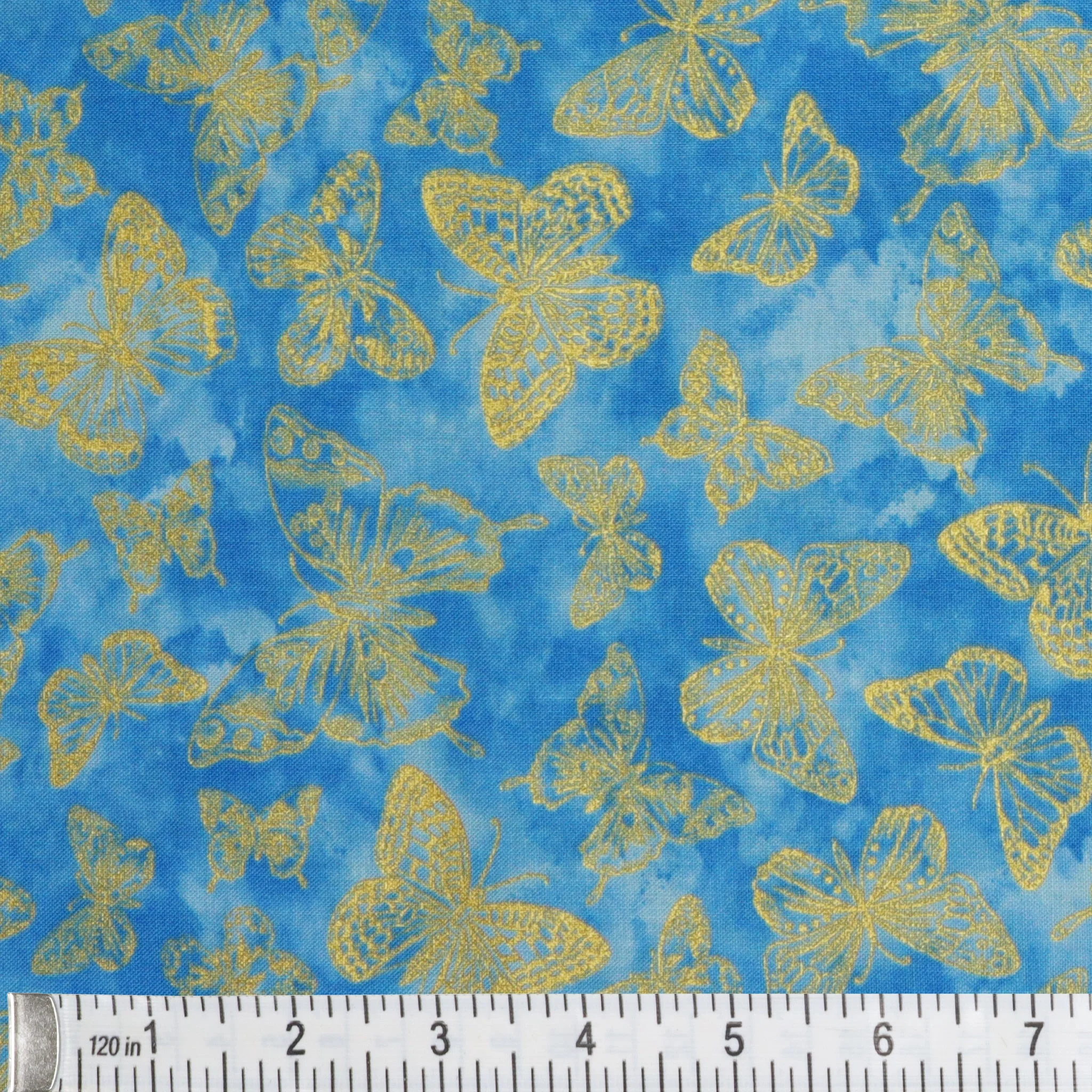 Metallic Impressions Fabric Collection - Butterfly Impressions Light Blue - Image 3