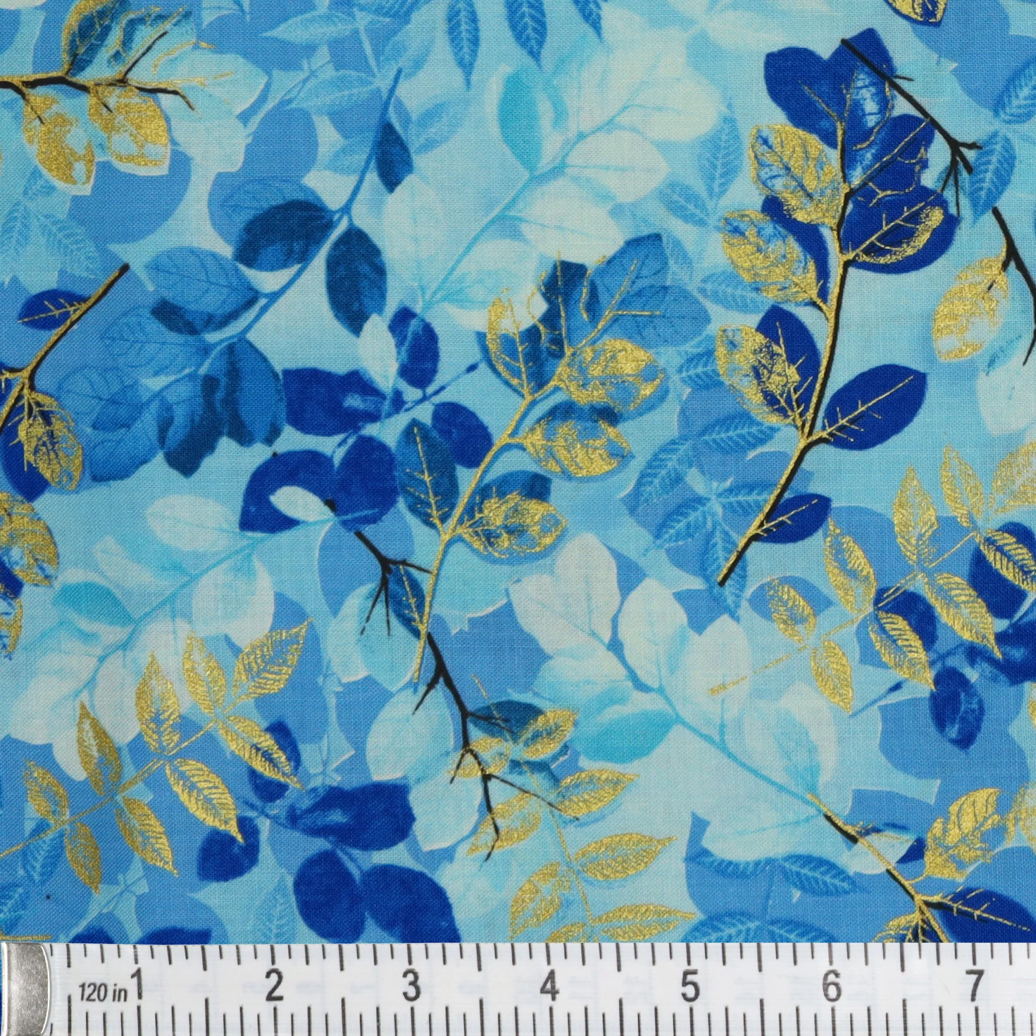 Metallic Impressions Fabric Collection - Ethereal Leaves Light Blue - Image 3