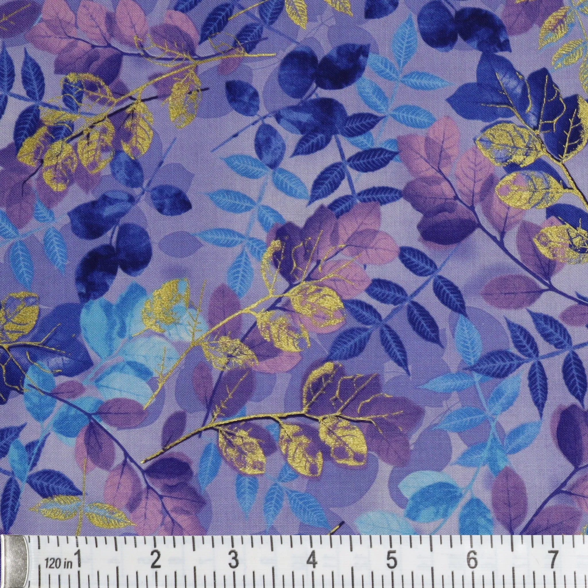 Metallic Impressions Fabric Collection - Ethereal Leaves Violet - Image 3