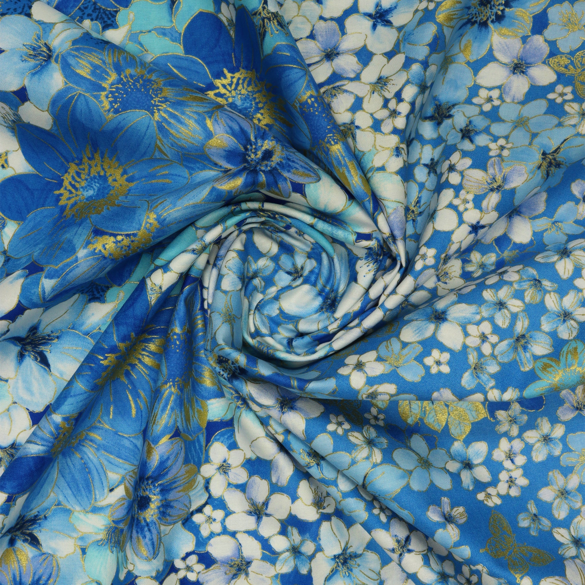 Metallic Impressions Fabric Collection - Meadow Cobalt - Image 2