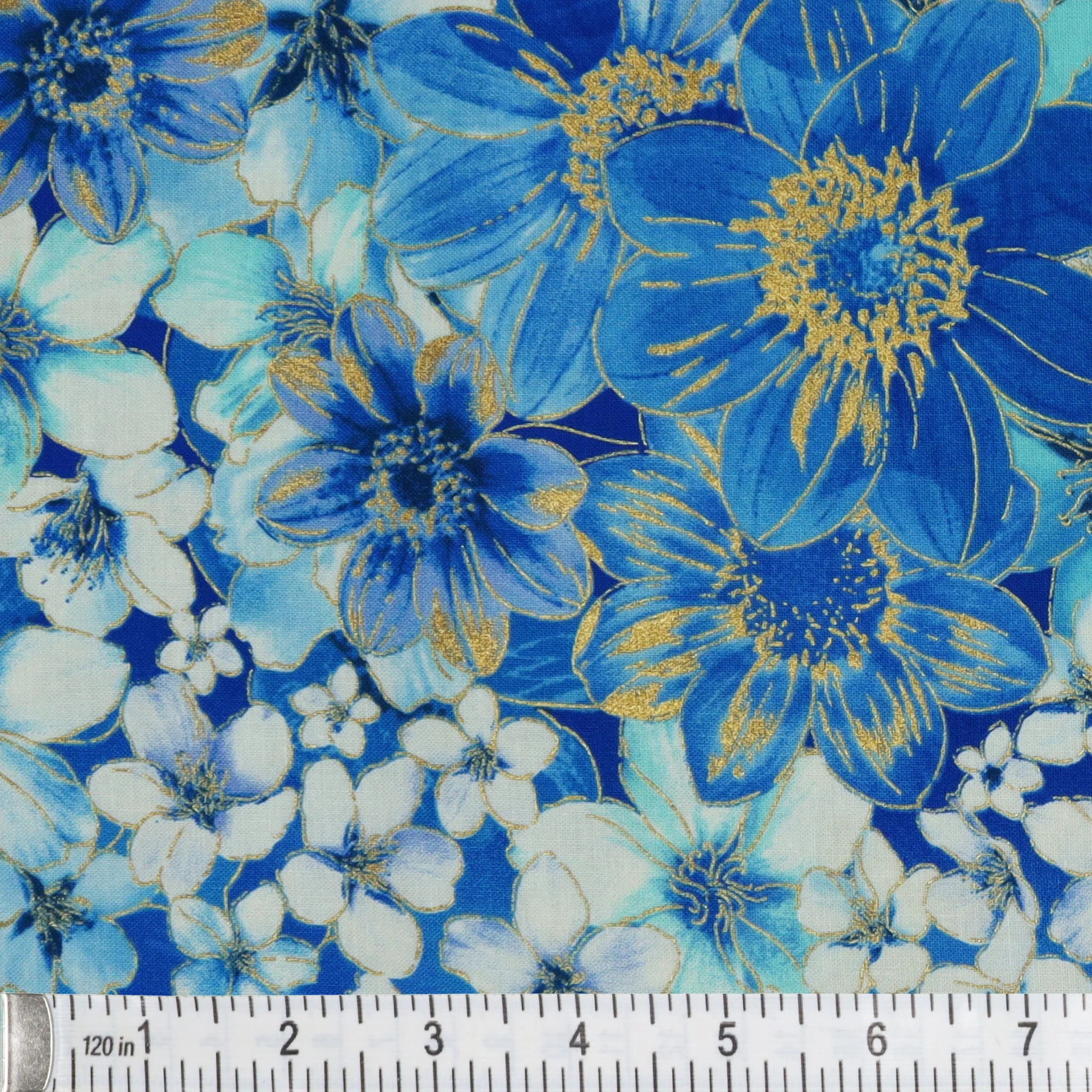 Metallic Impressions Fabric Collection - Meadow Cobalt - Image 3