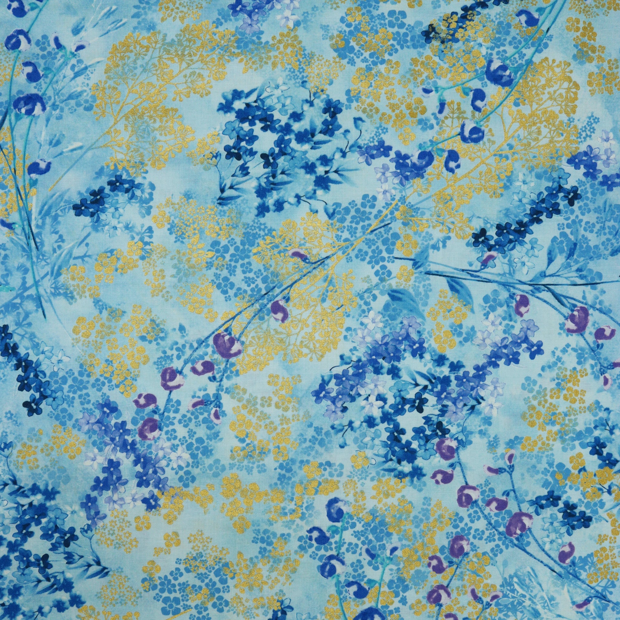 Metallic Impressions Fabric Collection - Metallic Sprigs Light Blue