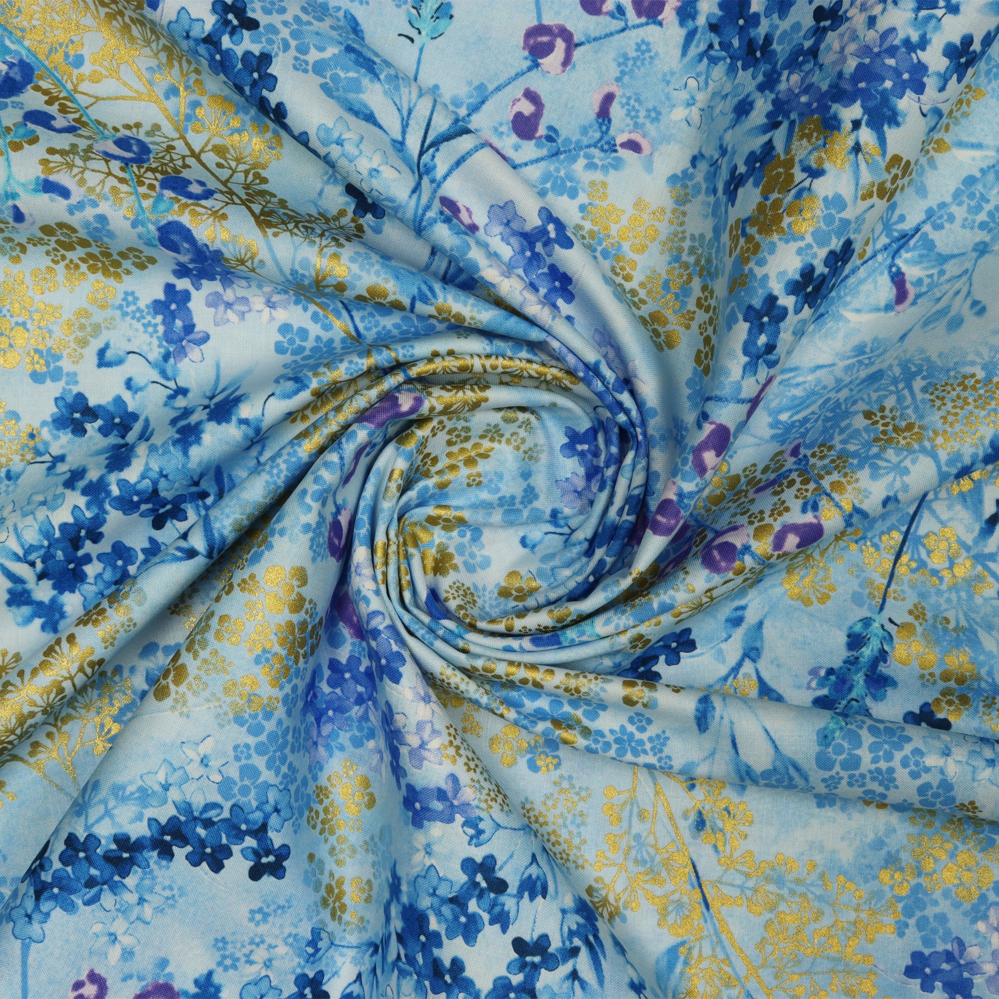 Metallic Impressions Fabric Collection - Metallic Sprigs Light Blue - Image 2