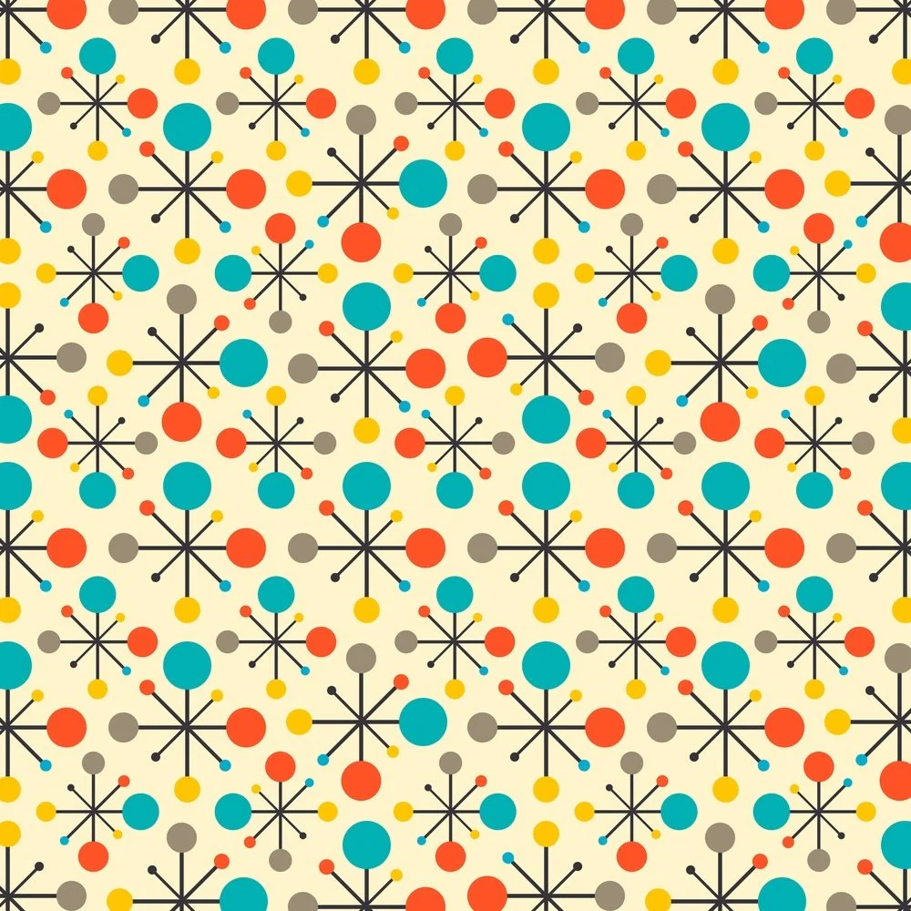 Mid-Century Atomic Stars Fabric - Beige
