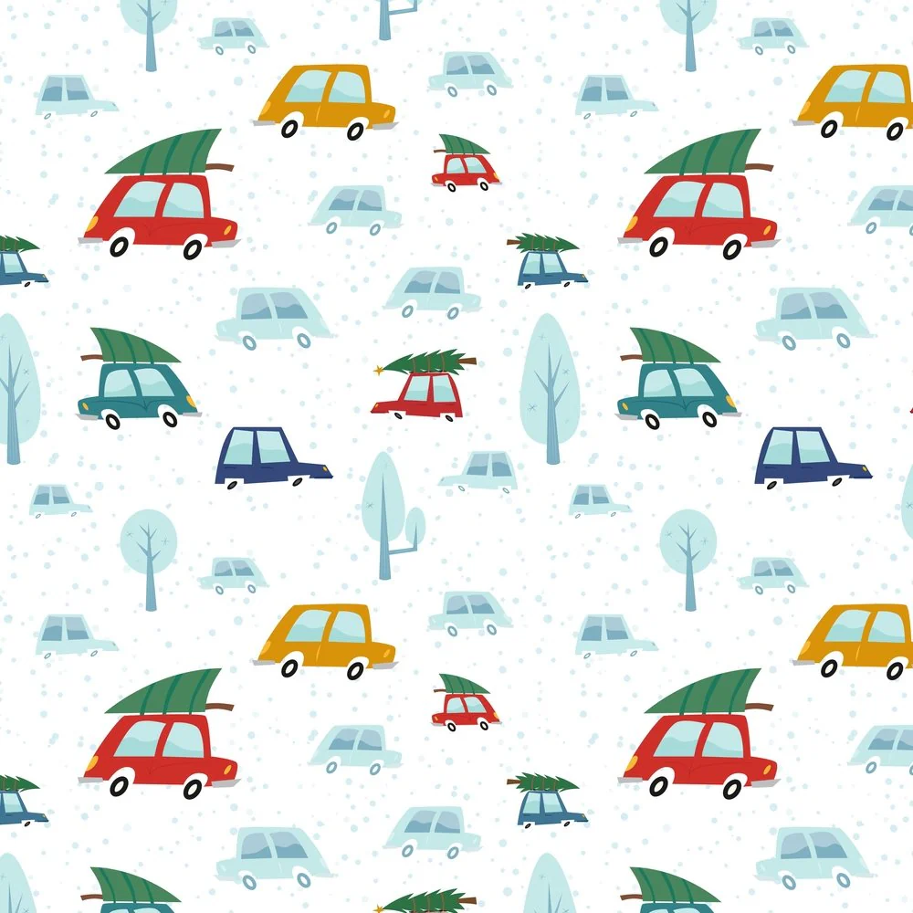 Mid-Century Christmas Cars Fabric