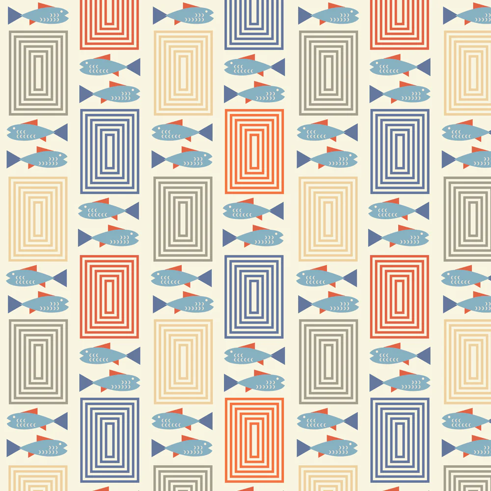 Mid-Century Fish And Rectangle Fabric - Variation 1