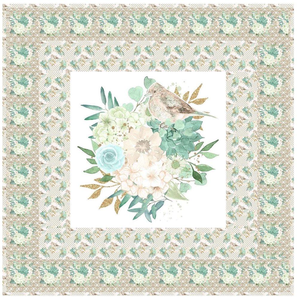 Mint Dreams Bird on Bouquet Wall Hanging 42" x 42"