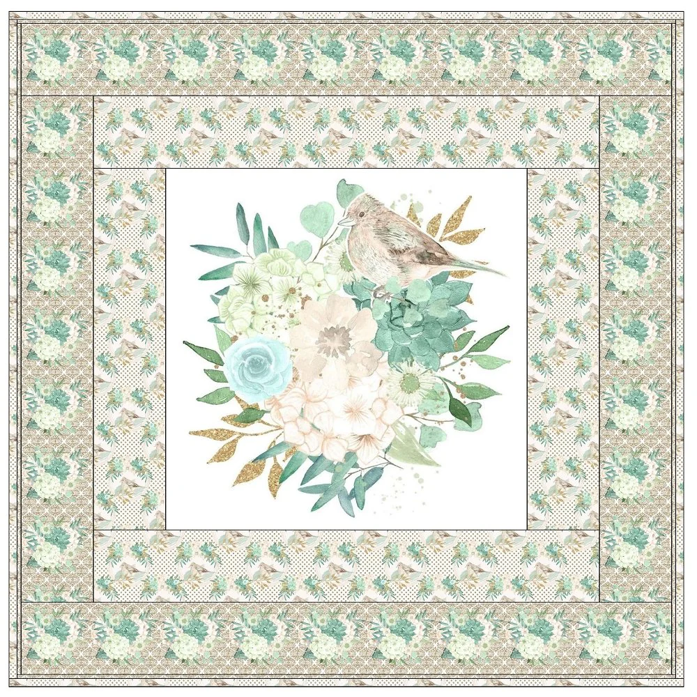 Mint Dreams Bird on Bouquet Wall Hanging 42" x 42" - Image 2