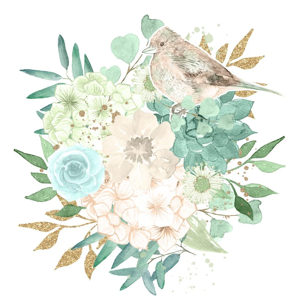 Mint Dreams Bouquet #3 Fabric Panel