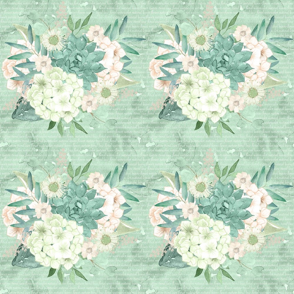 Mint Dreams Bouquets on Words Fabric