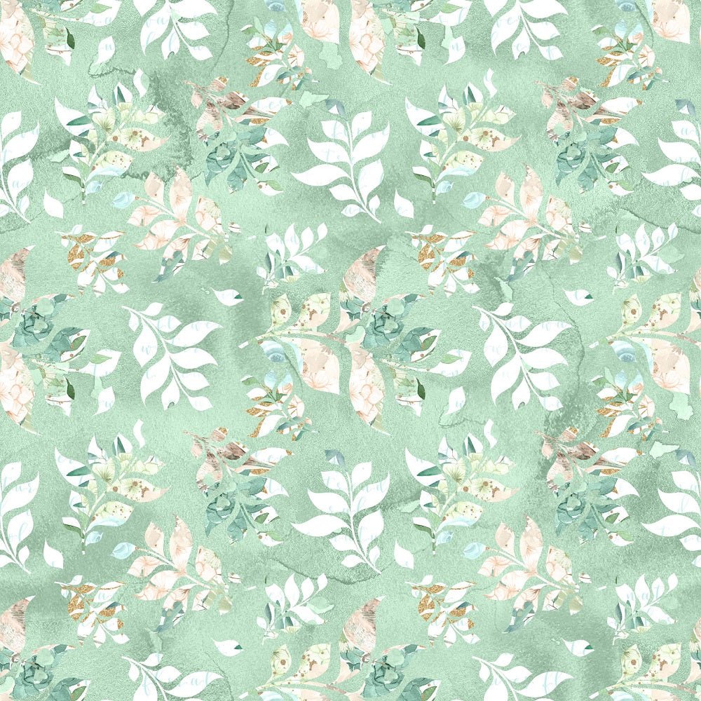 Mint Dreams Patterned Leaves Fabric