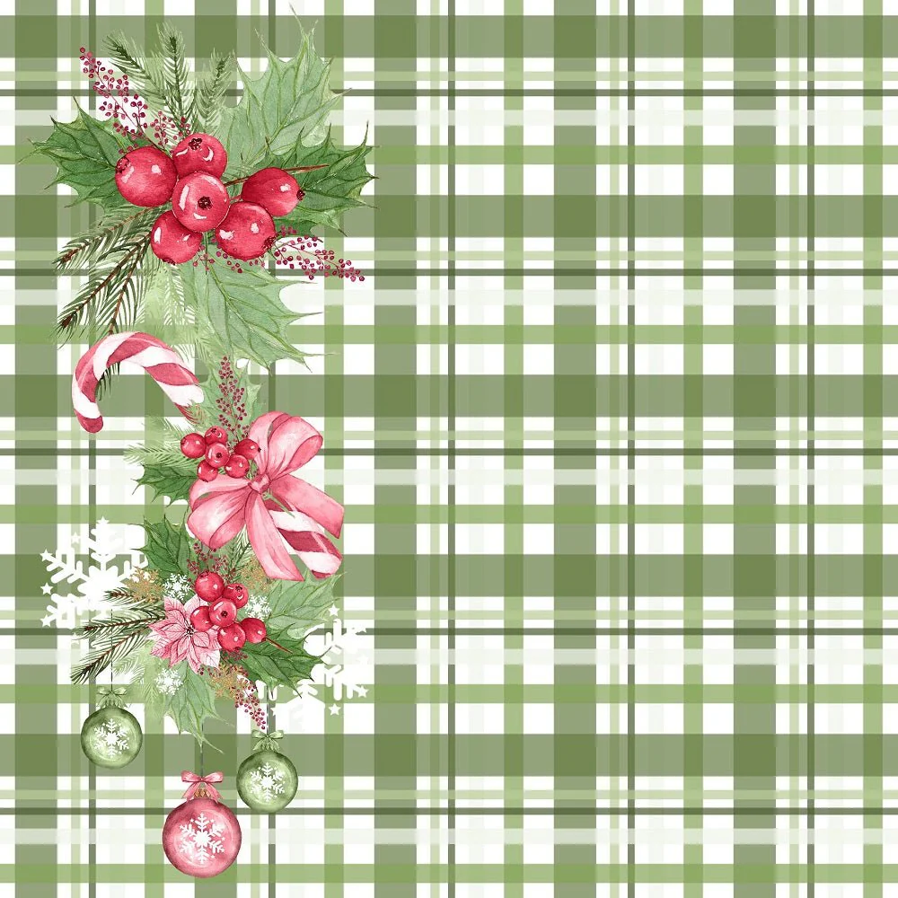 Mistletoe Christmas Green Plaid Fabric