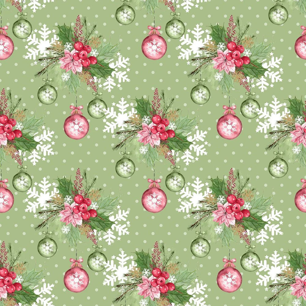 Mistletoe Christmas Ornaments Fabric - Green