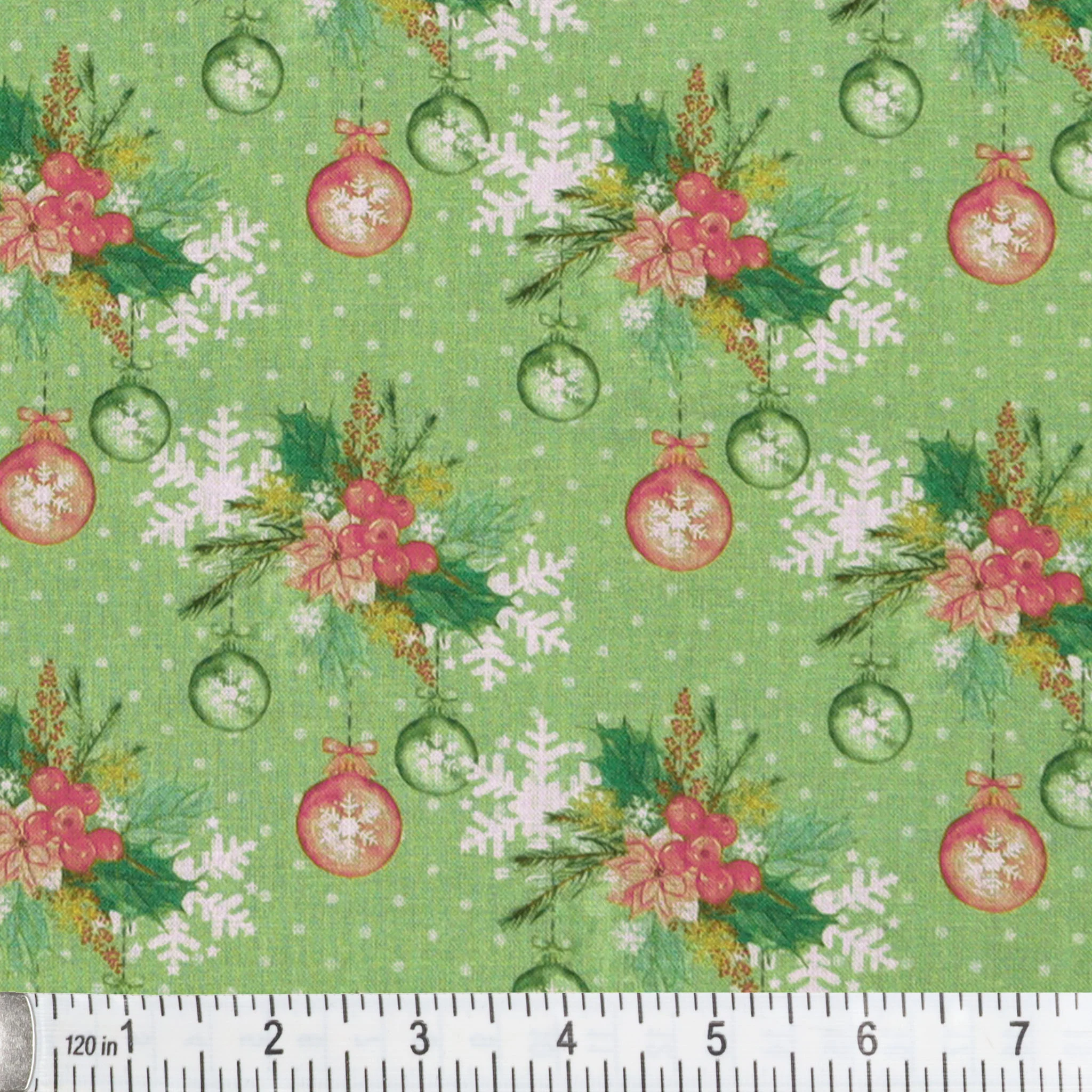 Mistletoe Christmas Ornaments Fabric - Green - Image 2