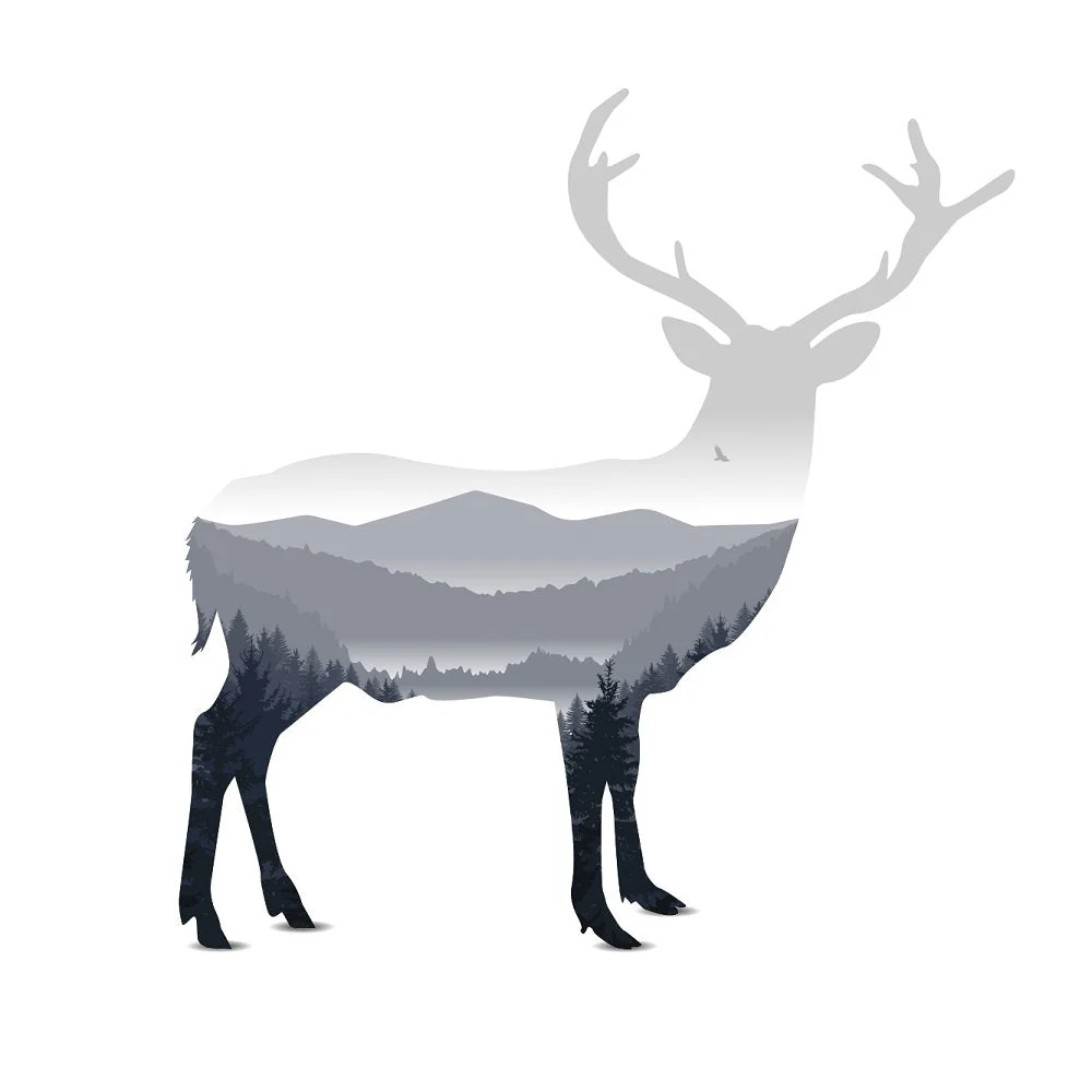 Misty Mountain Deer Silhouette Fabric Panel