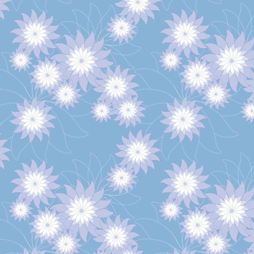 Modern Garden Flower Fabric Variation 2 - Blue