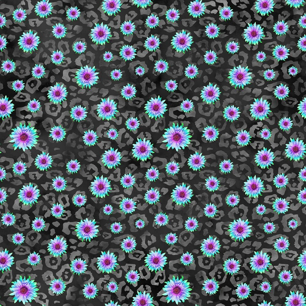 Modern Rainbow Blue Sunflowers Fabric
