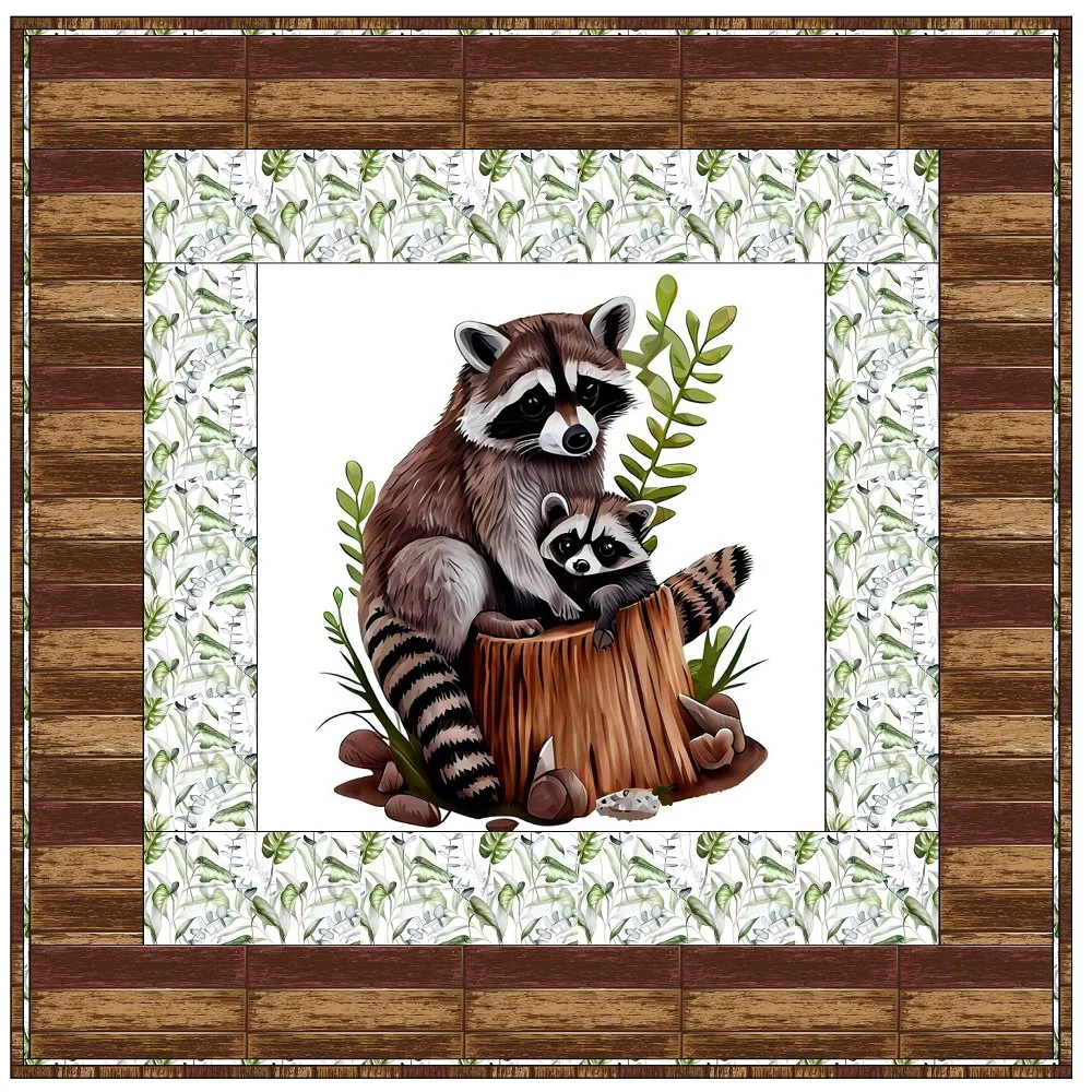 Mom and Baby Raccoon Sitting on a Stump Wall Hanging 42" x 42" - Image 3