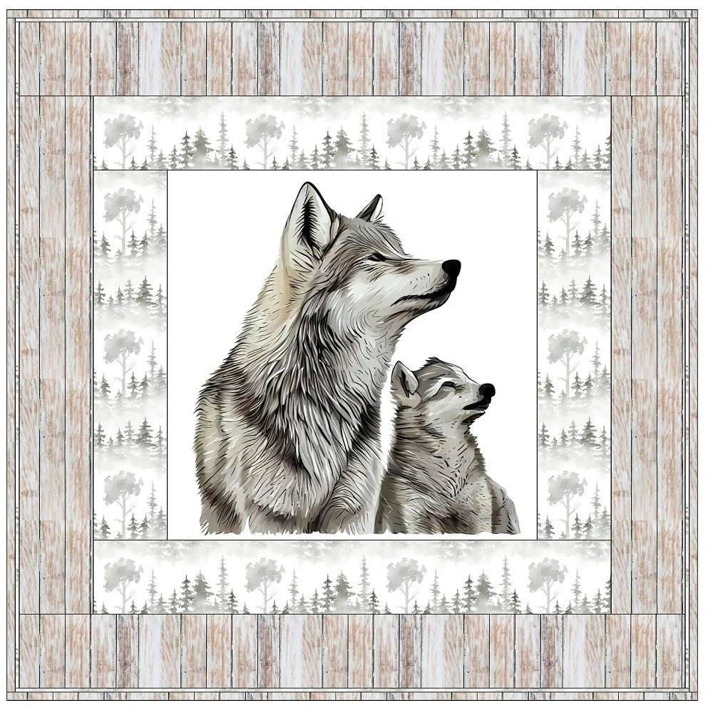 Mom and Baby Wolf in the Woods Wall Hanging 42" x 42" - Image 3
