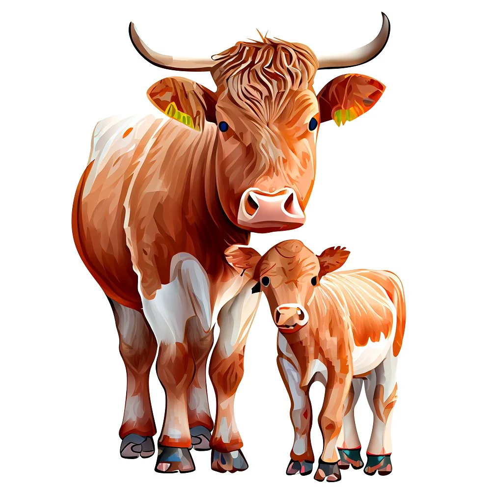 Mom & Baby Cow Fabric Panel