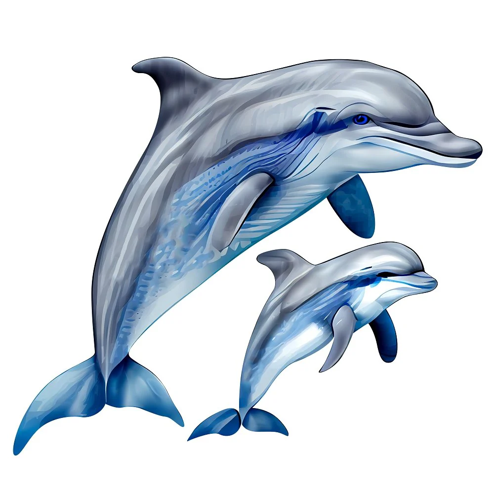 Mom & Baby Dolphin Fabric Panel