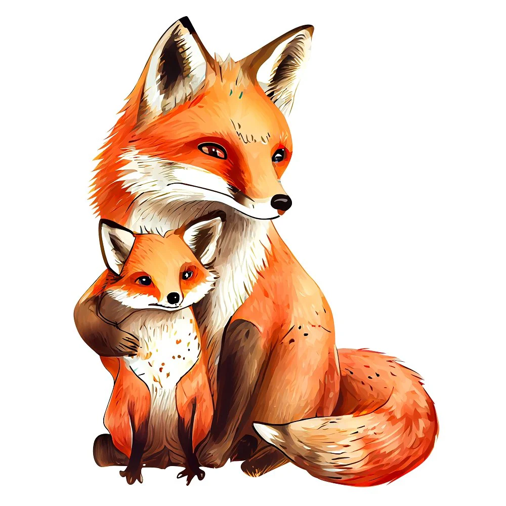 Mom & Baby Fox Fabric Panel