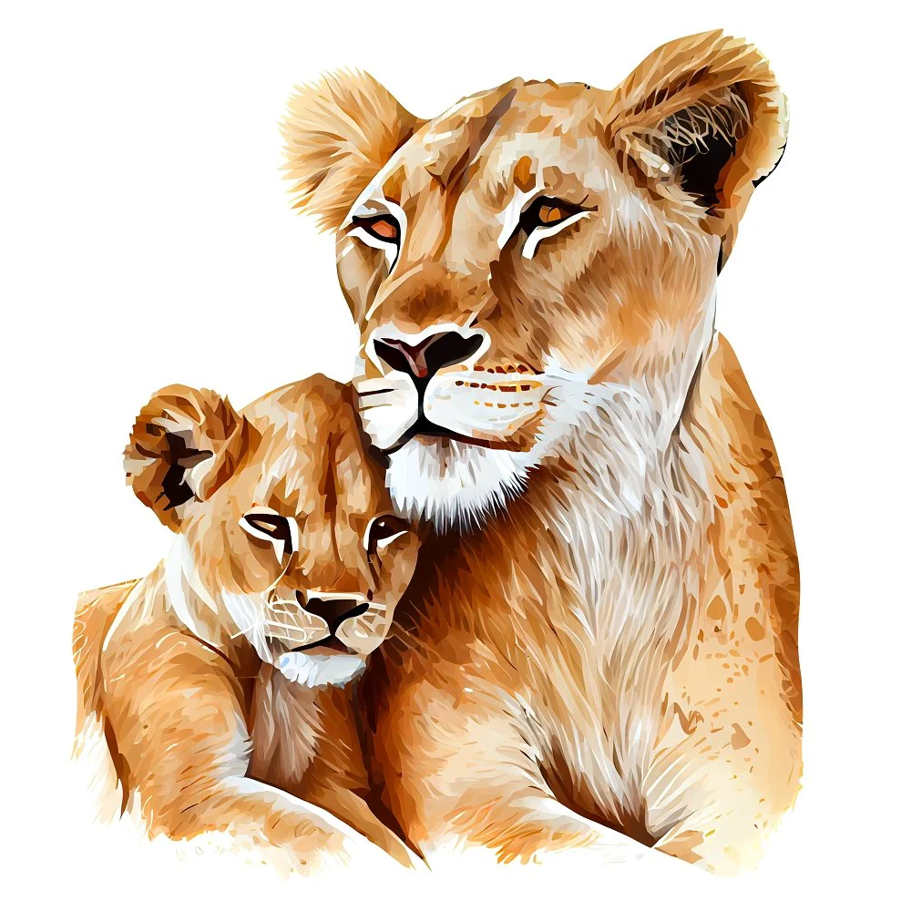 Mom & Baby Lion Fabric Panel
