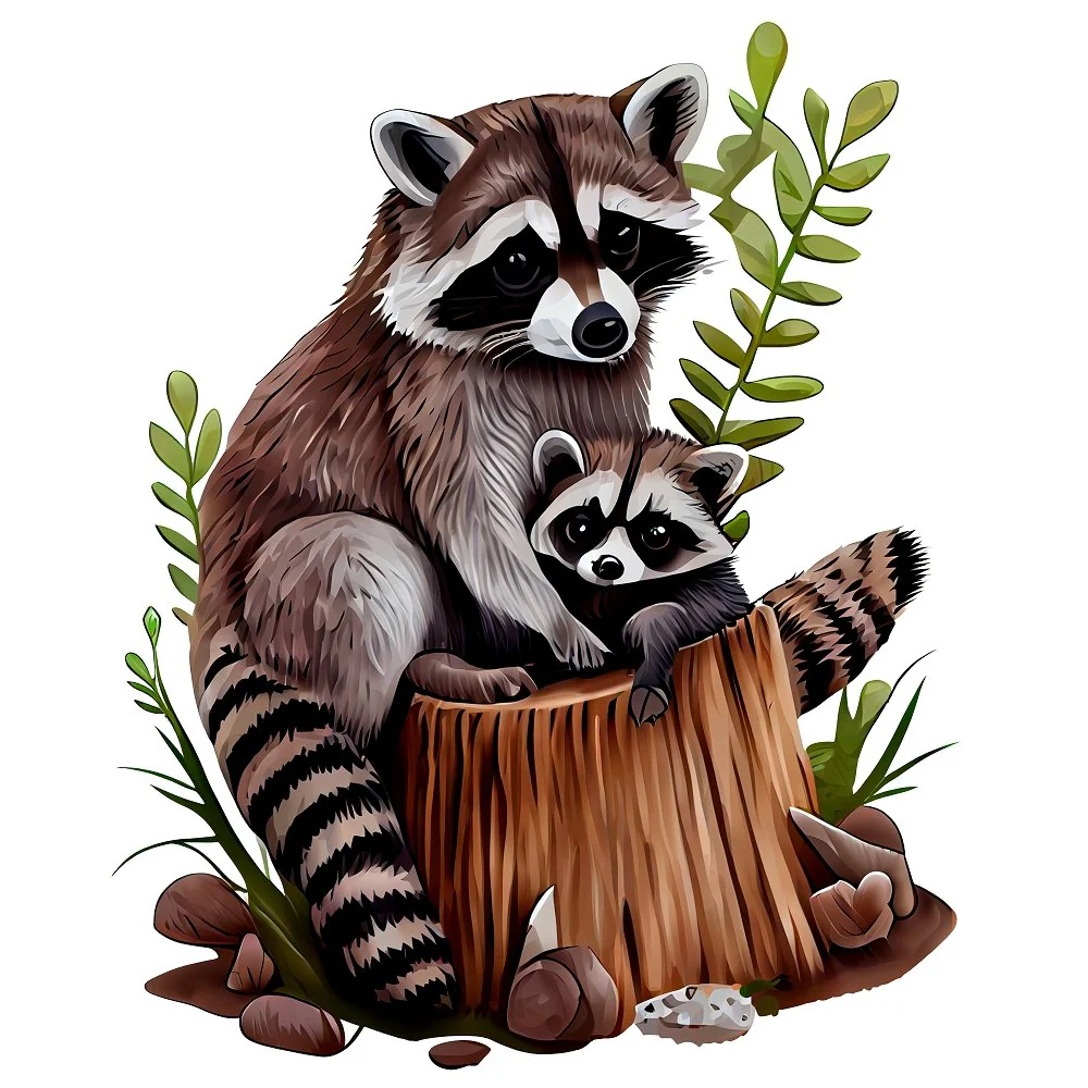 Mom & Baby Raccoon Fabric Panel