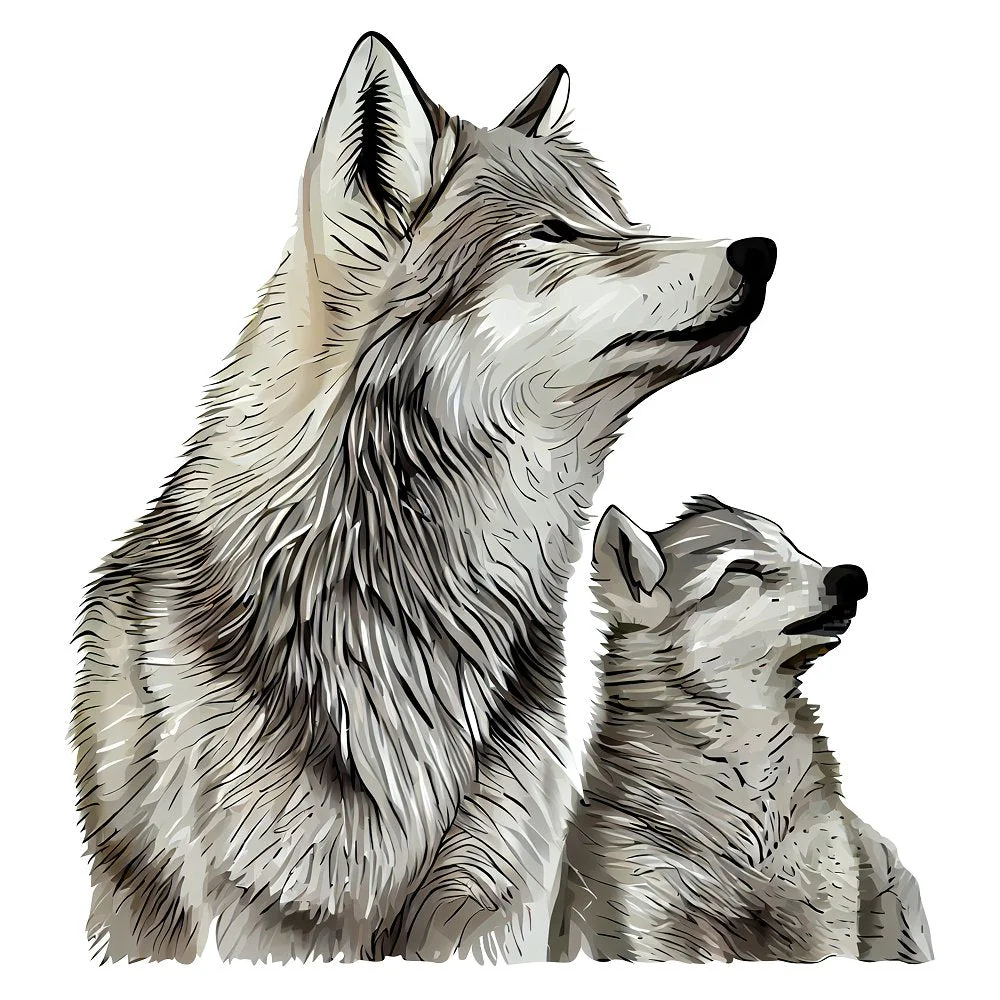 Mom & Baby Wolf Fabric Panel