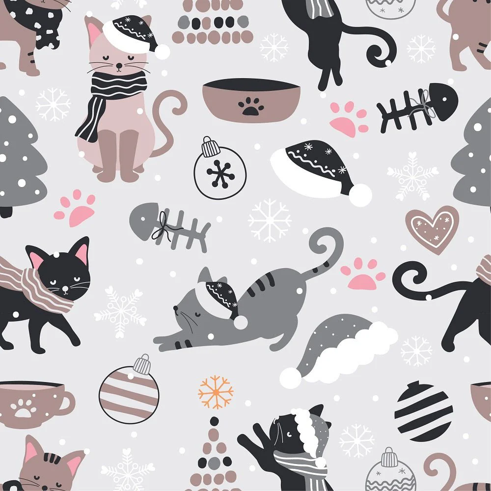 Moody Christmas Cats Pattern #1 Fabric